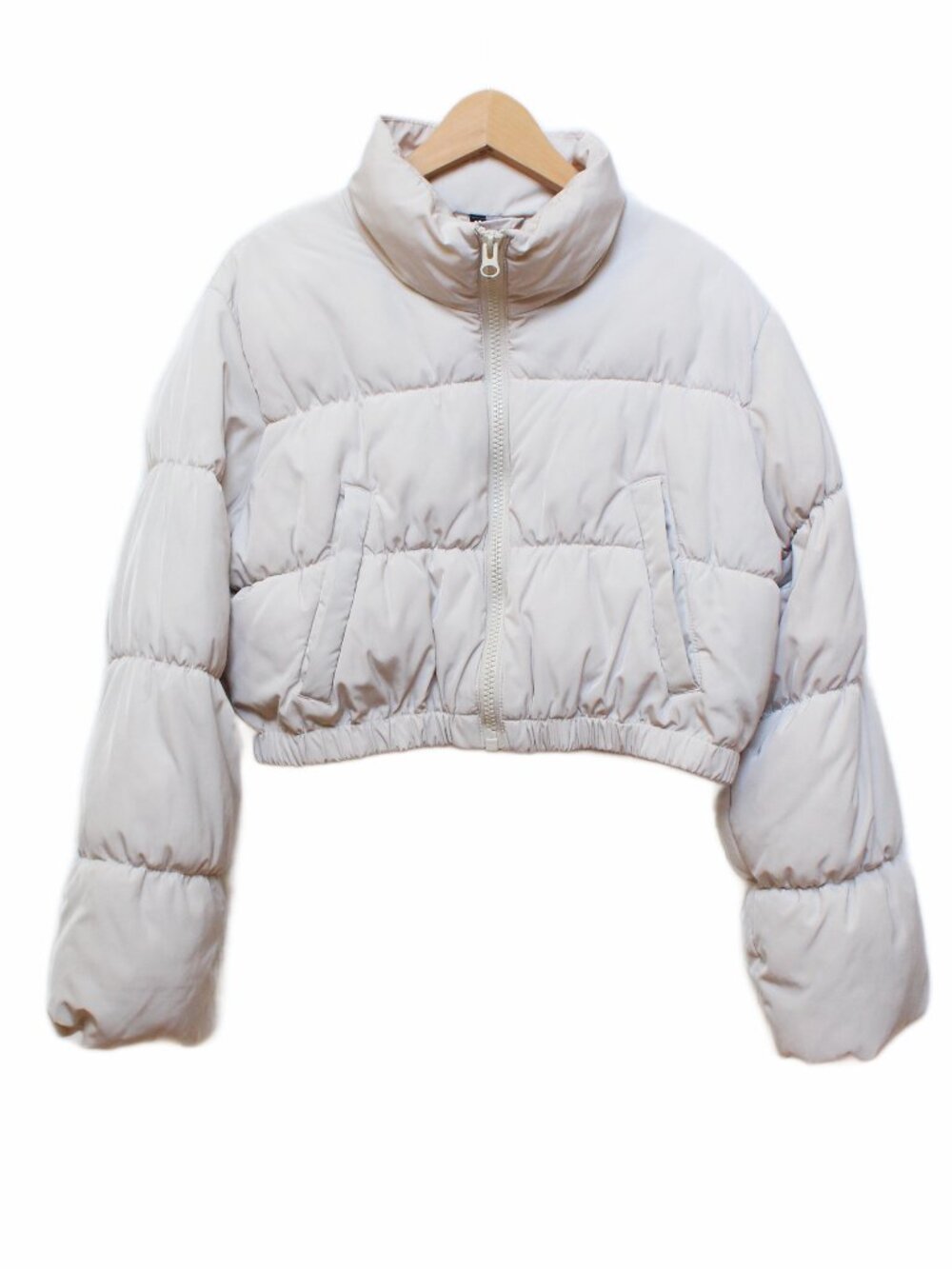 Divided H&M Off White Cropped Puffer Fall Jacket Stand Collar Zip Up Size Large